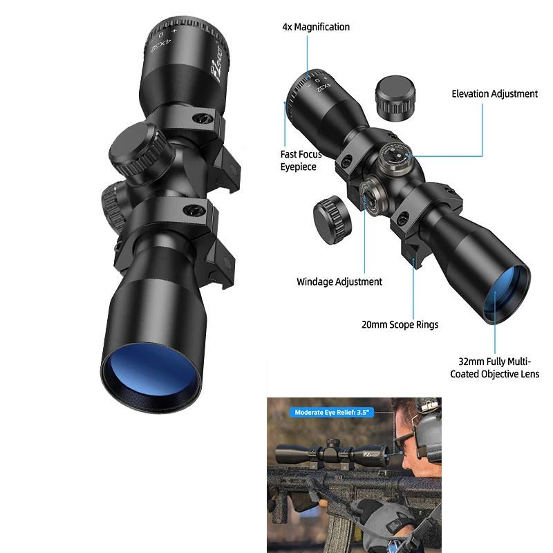 

CVLIFE Rifle Scope 4x32 Riflescope Compact BDC Reticle 1" Tube Optics Sight with Mounts For 20mm Picatinny Rail for Hunting