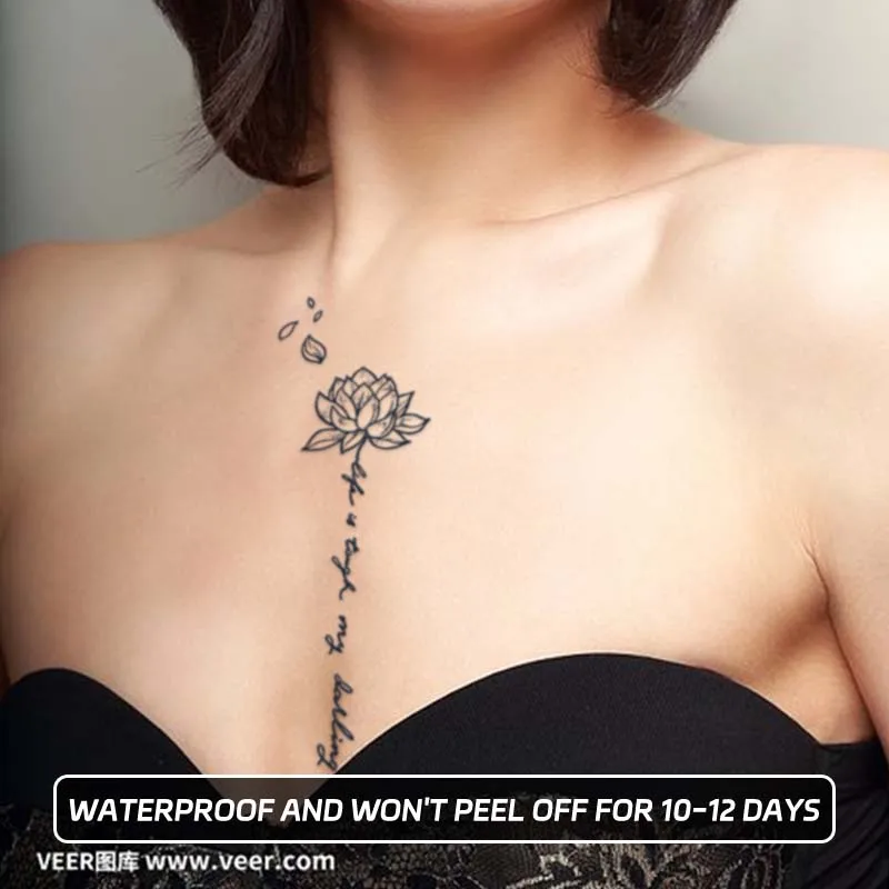Fresh floral design, lasting 1-2 weeks waterproof, temporary tattoo stickers, realistic semi-permanent fake tattoos on the chest