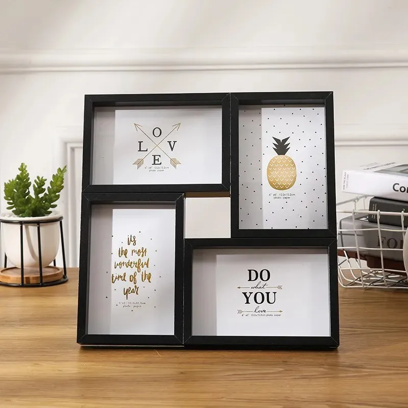 Creative 6 Inch Photo Frame Stand For Photo Wooden Combination Photo Frame 4 Grid Nordic Connected Wall Hanging Photo FrameZI384