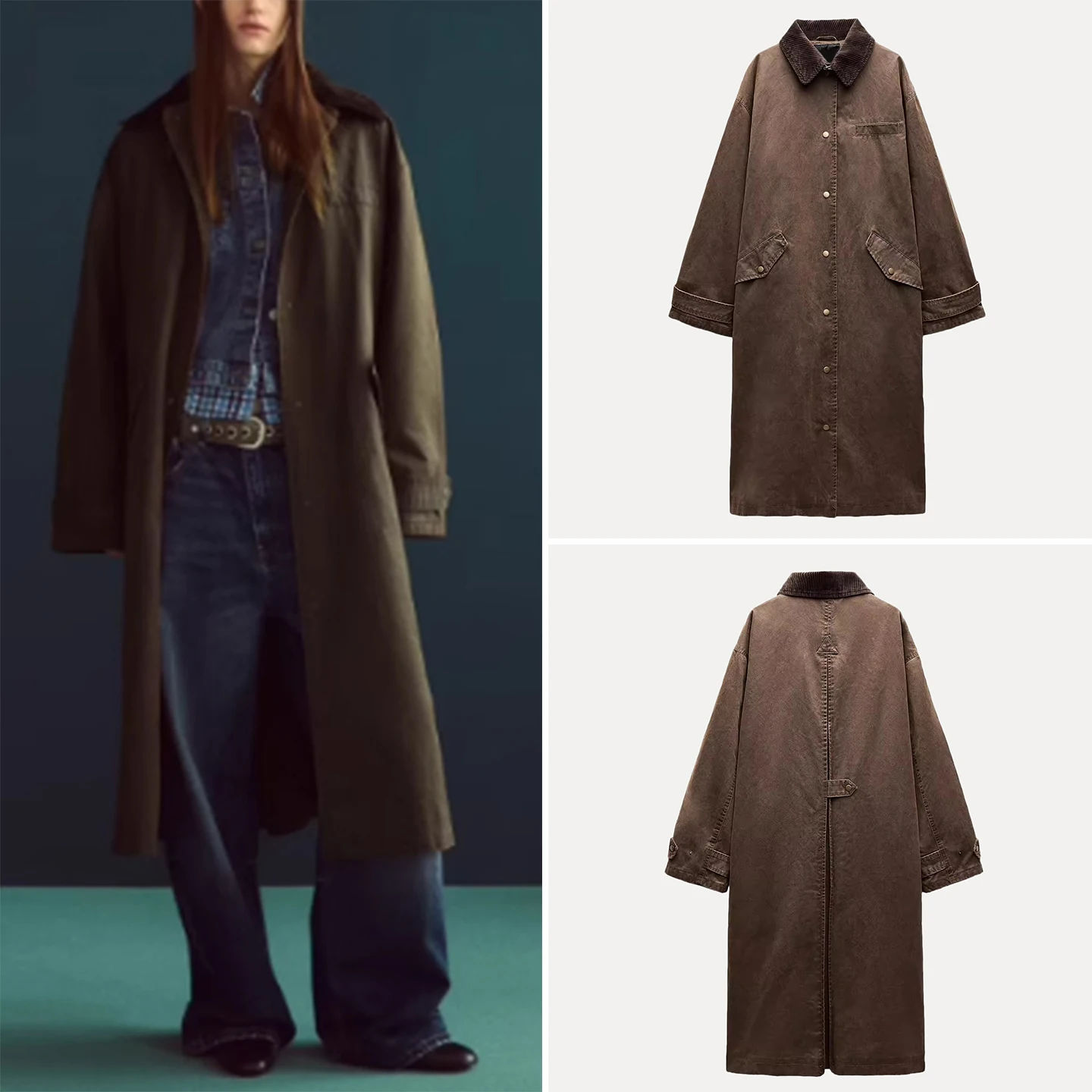 Damski płaszcz ze sztucznej skóry Z Women's Faion Ele, model 2025, nowy, elegancki, do pracy, wiatroodporny, długi, z kołnierzem, średniej długości, zapinany na jeden guzik.