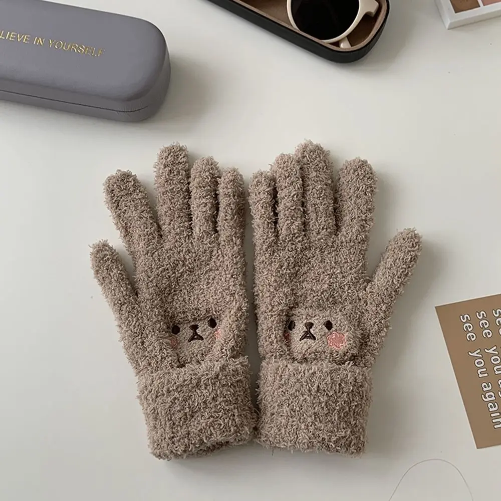 

Cute Driving Gloves Autumn And Winter Plus Velvet Bear Full finger Gloves Touch Screen Gloves Female Gloves Wool Mittens