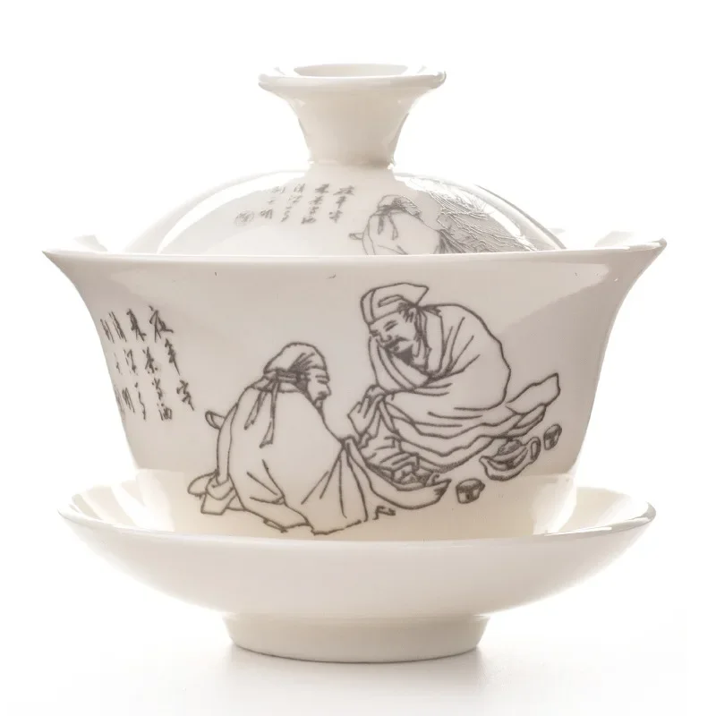 Tureen and Bowls White Porcelain Ceramics Gaiwan Tea Cup Kung Fu Tea Set Gift Special Offer Pottery Bowl Lid Blue-and-white