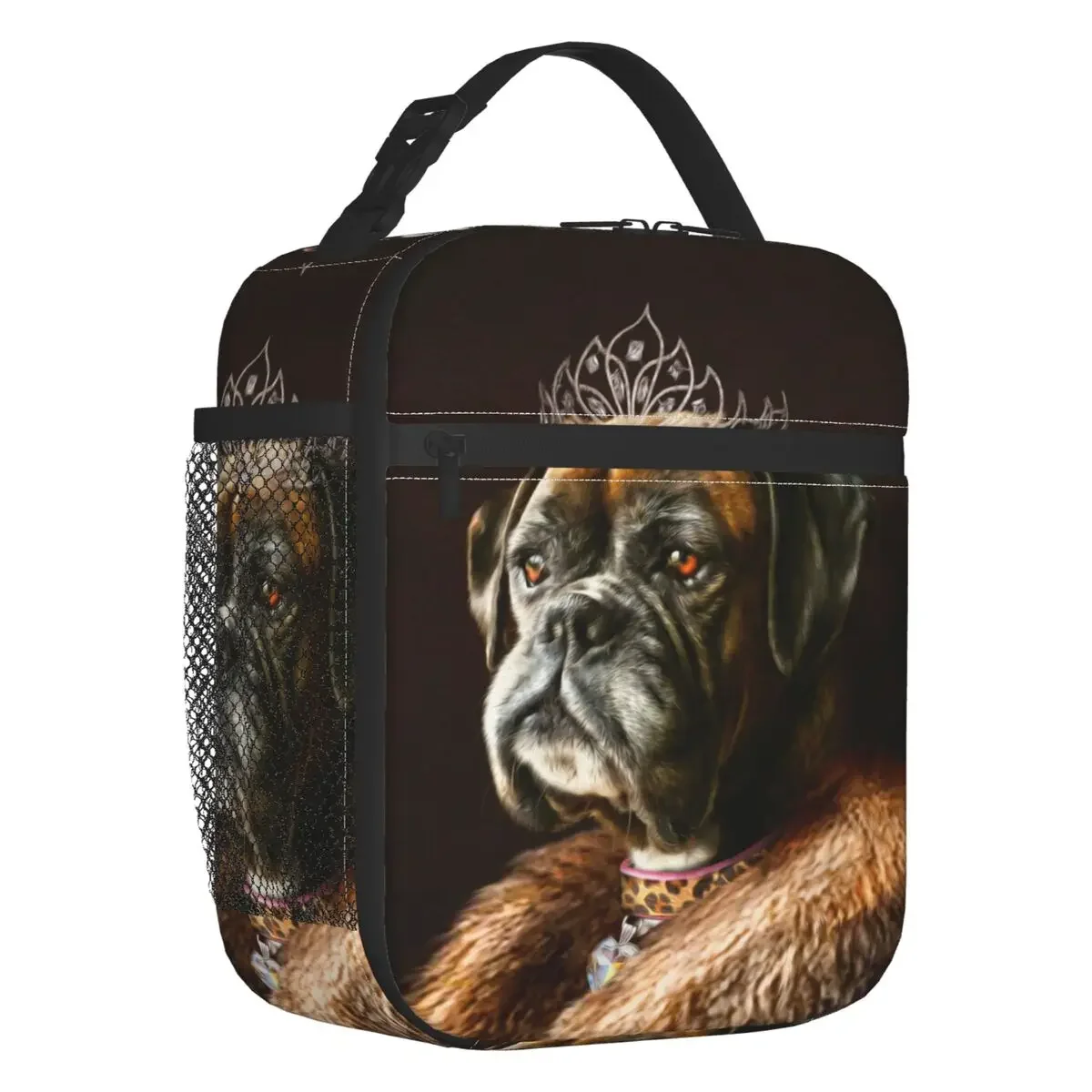 Boxer Dog Portrait Thermal Insulated Lunch Bag Women Regal Pet Army Portable Lunch Tote for Outdoor Picnic Storage Food Box