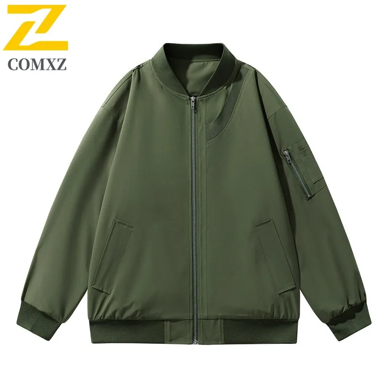

COMXZ 2025 Workwear Jacket Men Baseball Collar Thin 2024 Autumn Winter New Mens Korean Casual Personality Youth Top Trendy