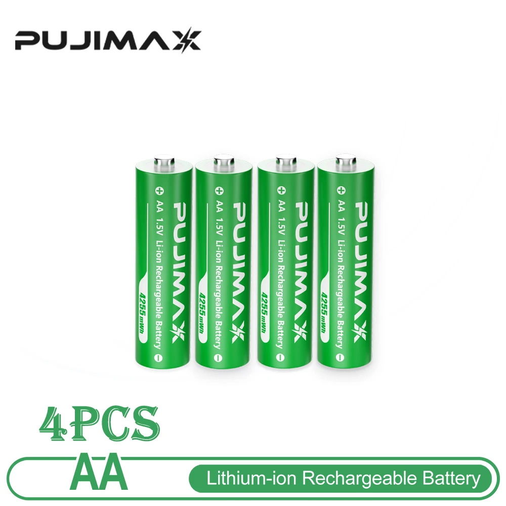 PUJIMAX Wiederaufladbare Batterie 1,5V AA 4255mAh AAA 1100mWh Li-Ionen-Batterie für Computer, Uhr, Radio, Videospiel, Digitalkamera AA AAA