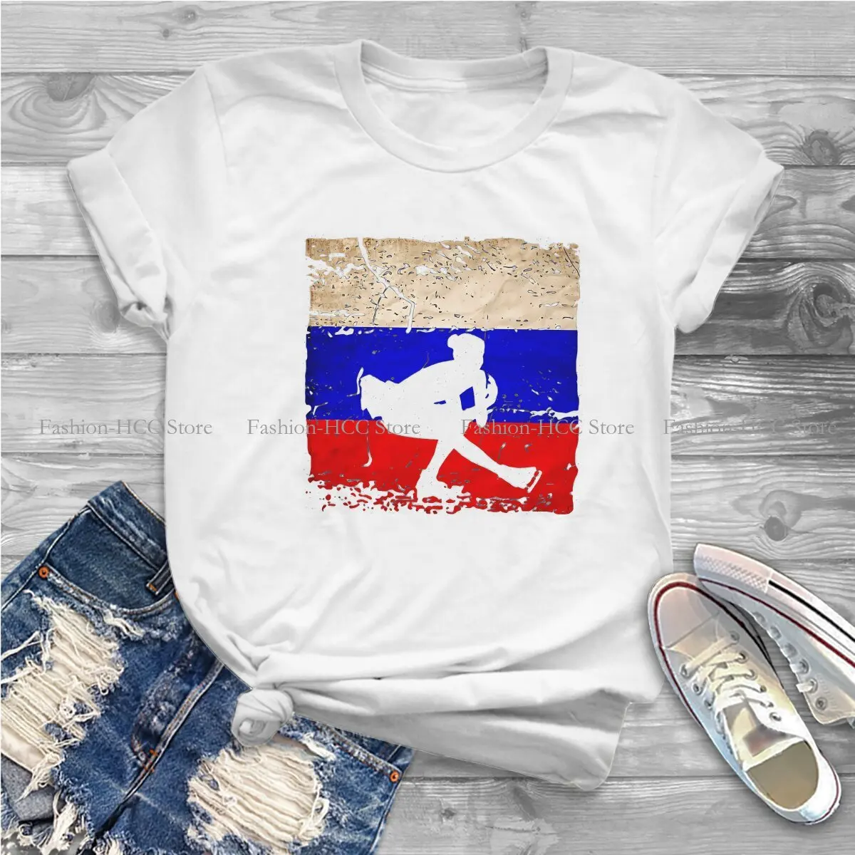 Figure Skating TShirts Skater With The Russian Flag Print Homme T Shirt Funny Clothing