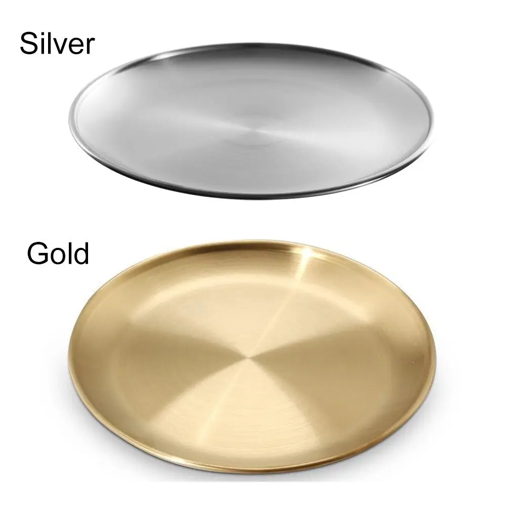 Stainless Steel Metal Dining Disc Round Bone Spitting Dish High Quality Shallow Tray Gold Silver Fruit Meat Tableware