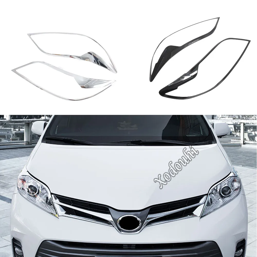 For Toyota Sienna 2015 2016 2017 2018 2019 2020 Car Cover Styling Eyebrow ABS Chrome Front Light Lamp Trim Frame Accessories