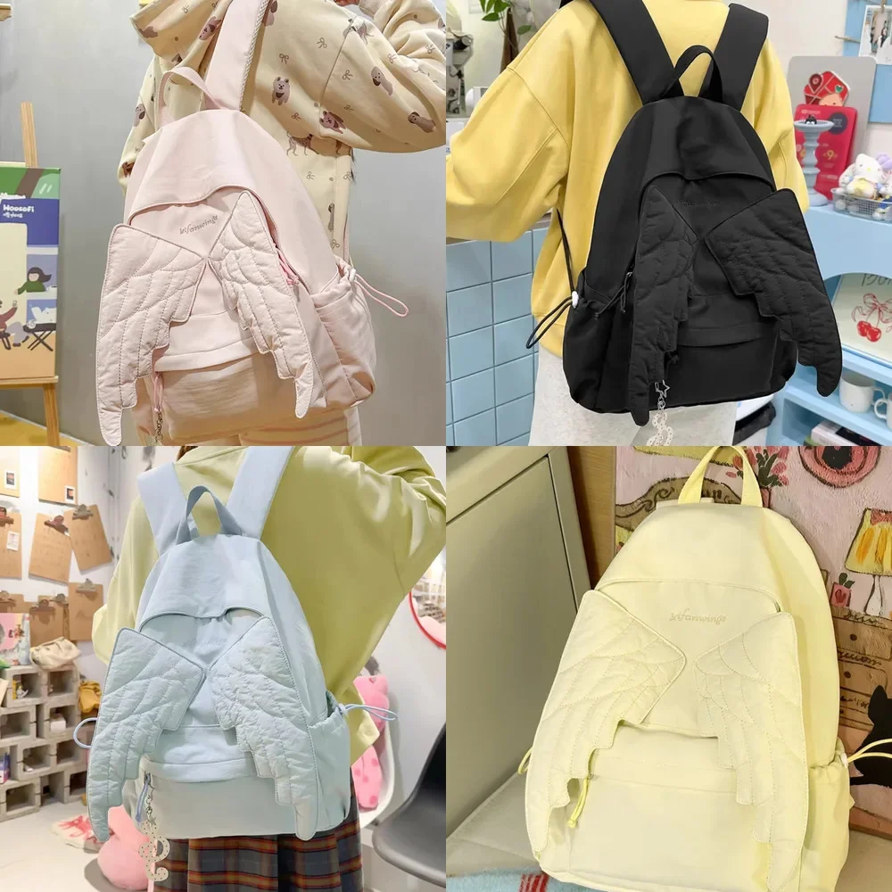 Pink Quilted Angel Wings Backpack, Lightweight School Bag Teen Girls, Boys Cute Student Rucksack Travel, Daypack Gift For Kids