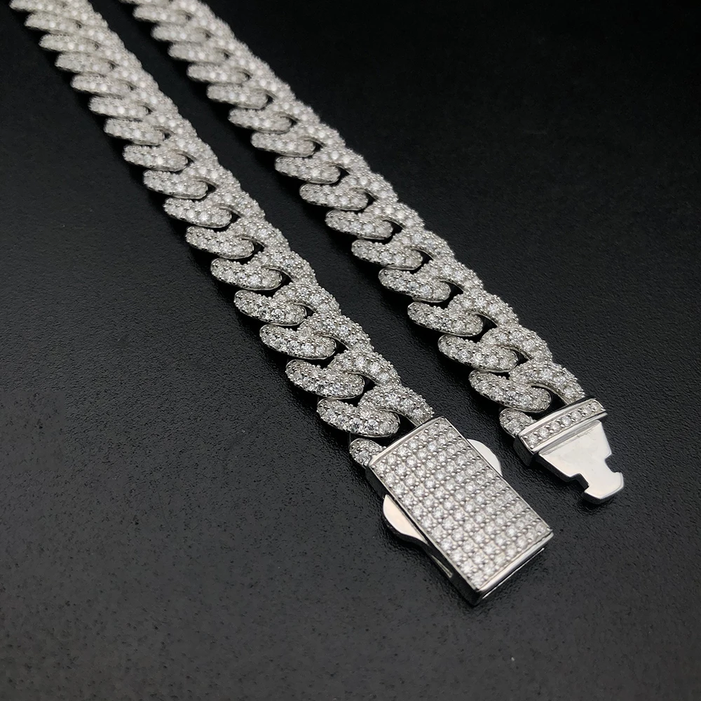 in Stock S925 Sterling Silver d Vvs Moissanite Diamond 6.5mm-12mm 6.5inch-24inches Cuban Link Chain Bracelet Necklace