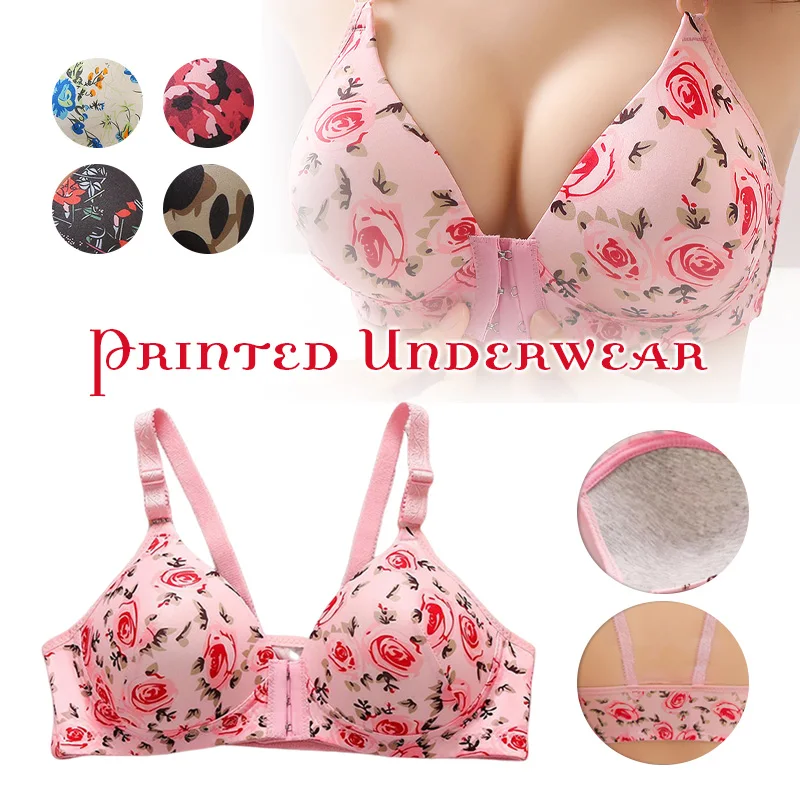 Fashion sexy Leopard printed bra front button underwear push up bra buckle Japan Korea Girls' Anti-Sagging Large Size pink Bra