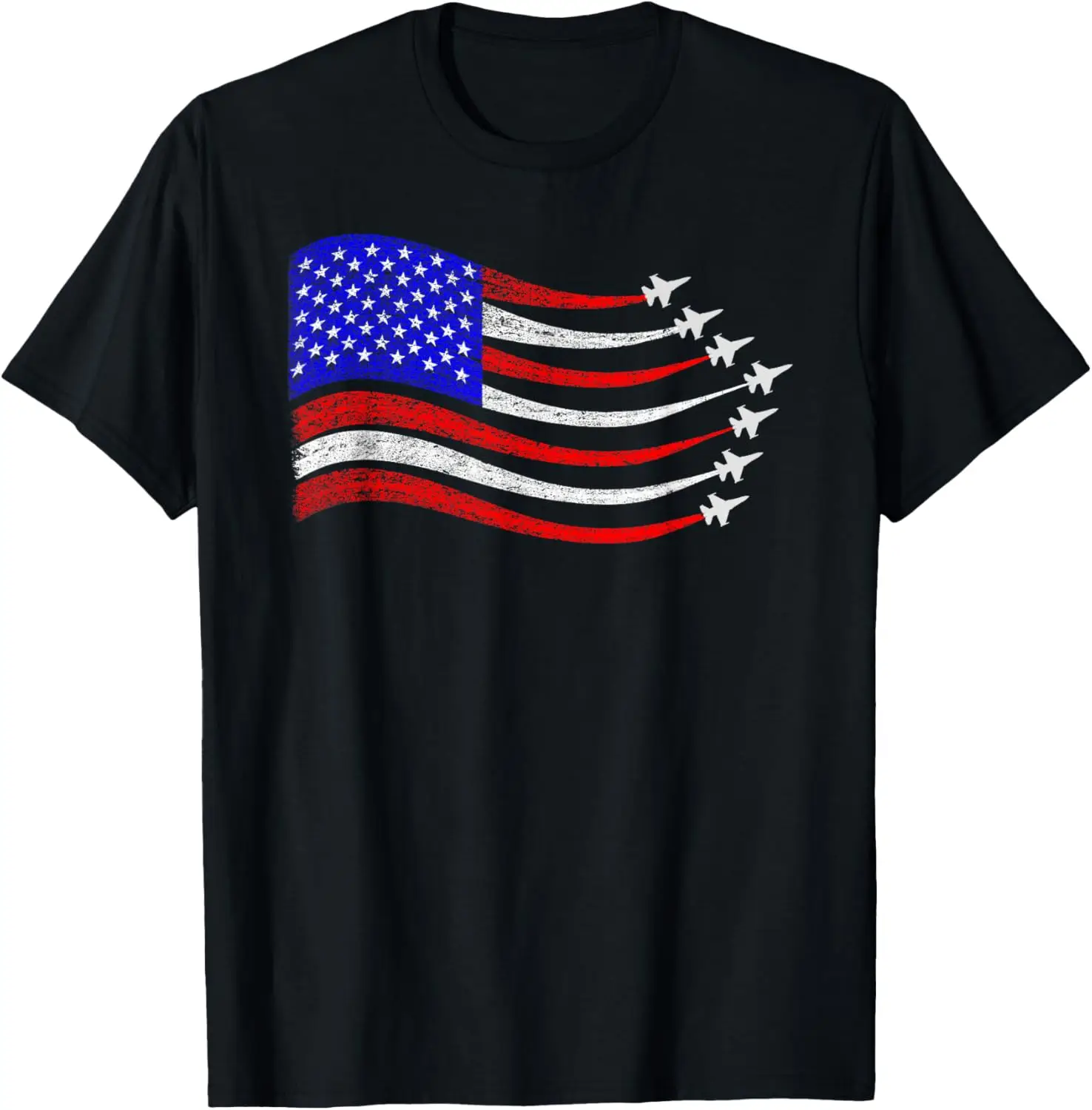 American Patriotic Fighter Jets USA Flag Waving 4Th Of July T-Shirt 100% Cotton Trendy Y2K Short-Sleeve Tee – Soft, Quick-Drying, All Occasion Casual  Suitable For Concert Party Hanging Out Sightseeing Trip