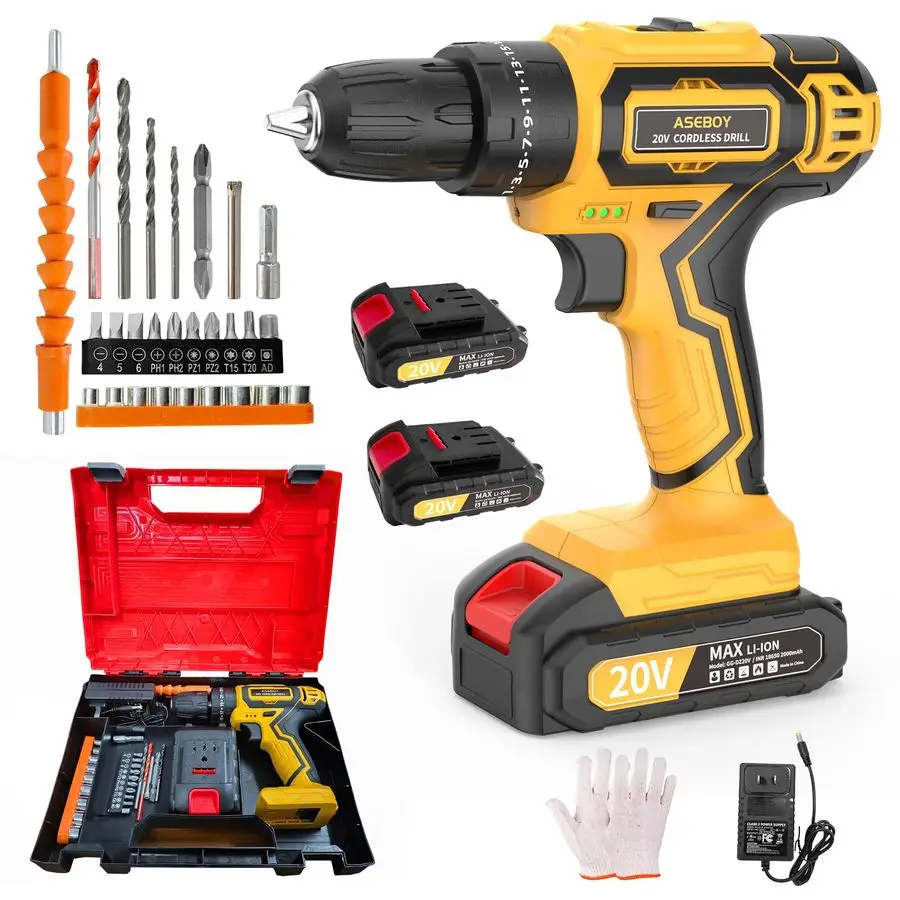 

Cordless Drill with Battery and Charger, 20V Electric Power Drill with 3 8 Keyless Chuck, 253 Torque Settings Impact Mode for D