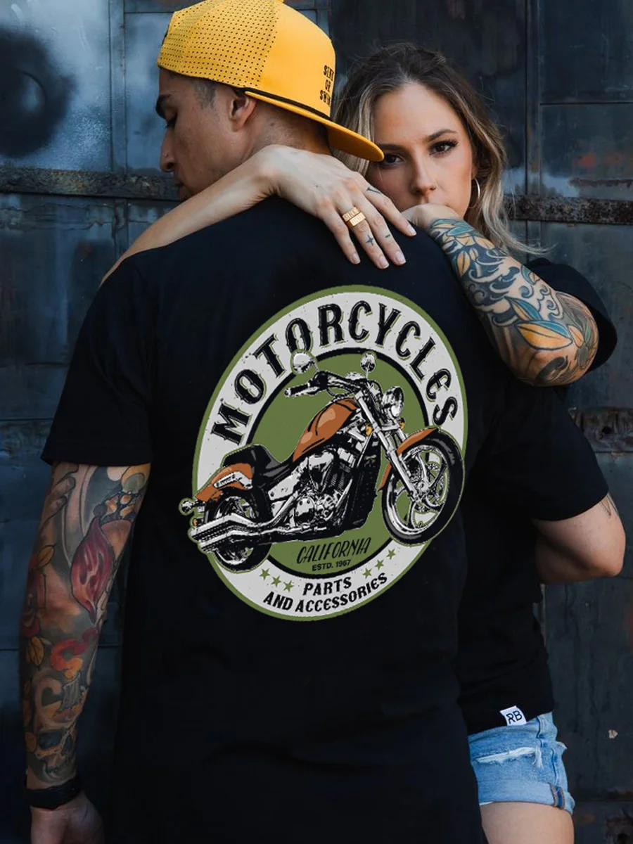 

Tough Guy Locomotive Printed Short-sleeved Men's T-shirt European and American Retro Trendy Brand Rock Pure Cotton Half-sleeve