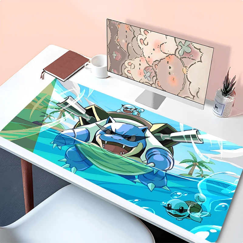 Japonya Anime fare altlığı dizüstü Kawaii mavi oyun klavye halı XXL p-pokemon Mousepad PC Squirtle oyun kabine genişletilmiş sümen