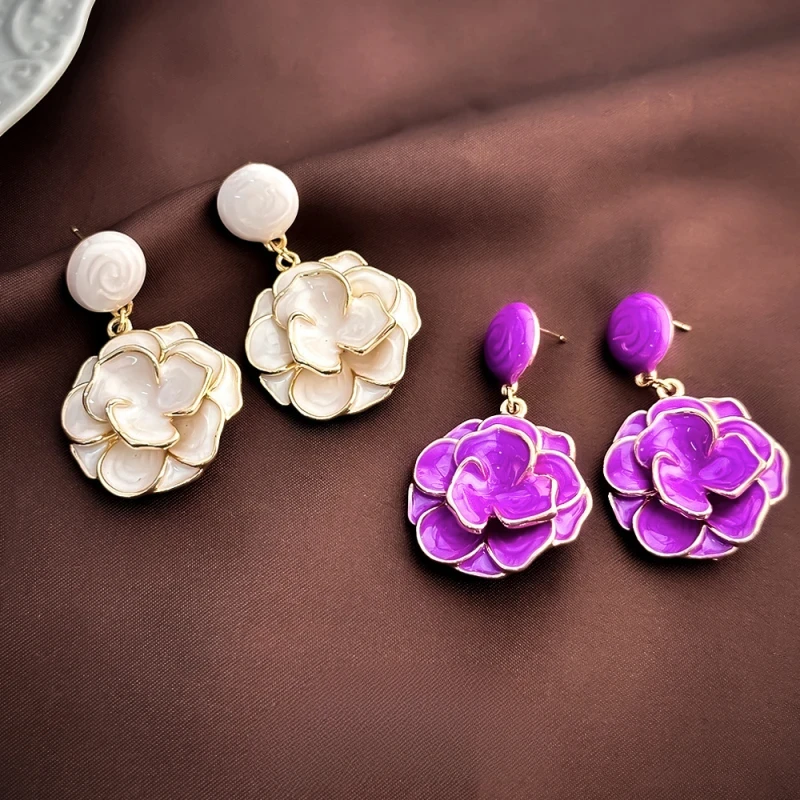 New Niche Style Design Exotic Oil Dripping Rose Flower Earrings For Women Wholesale