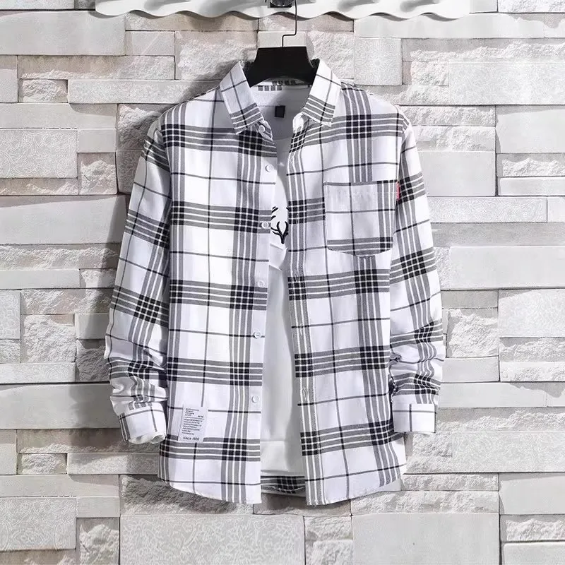 Loose Fit Men's Long Sleeve Plaid Shirt Workwear Style Casual Shirt Button Placket Regular Length Summer Season Fashion