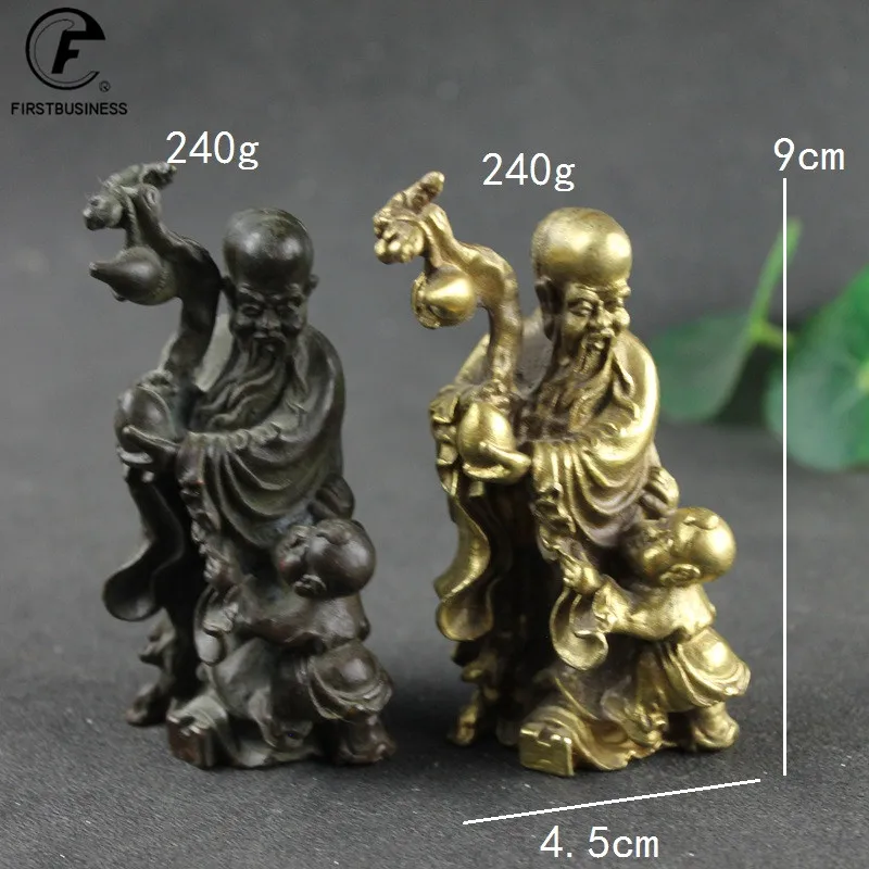 Antique Bronze Taoism LIFE Gods of Blessing Wealth Longevity Statue Pure Copper Buddha Figurines Ornaments Feng Shui Home Decor