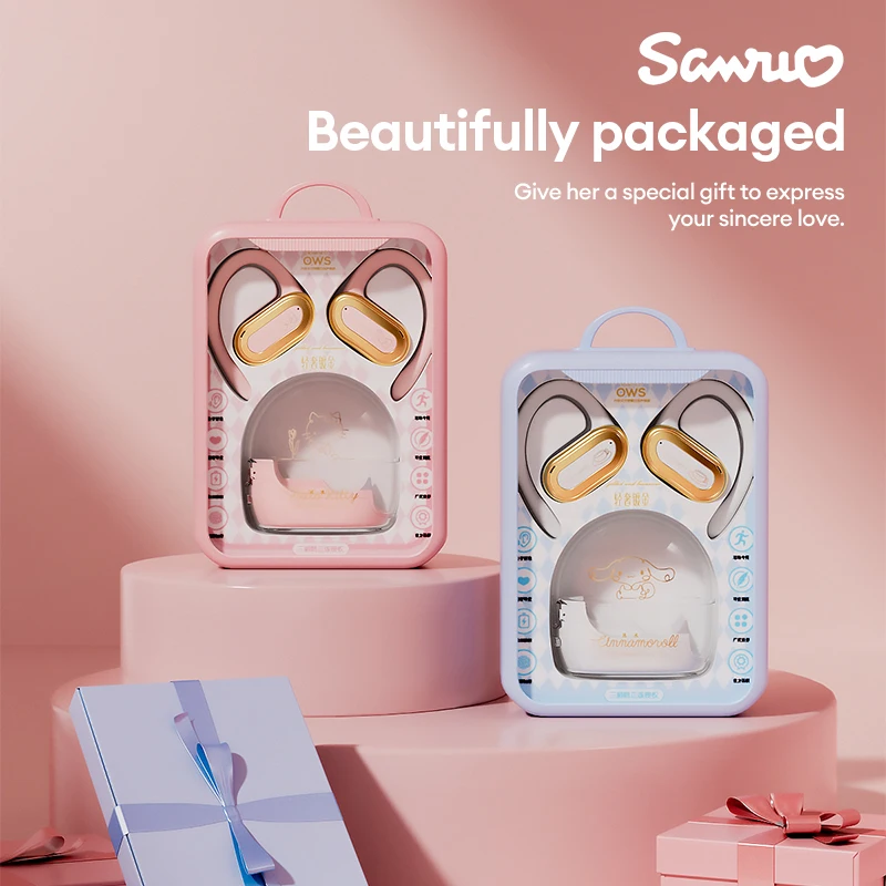 Miniso Sanrio EJ-686 Wireless Bluetooth Earphones Smart Touch Dual Mode Earbuds Cinnamoroll Hello Kitty Ear Hook Sports Headsets