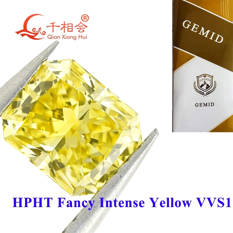 

Vivid yellow color 0.6ct-1CT VS VVS1 clarity radiant shape HPHT diamond GEMID certificated lab grown diamond loose stone