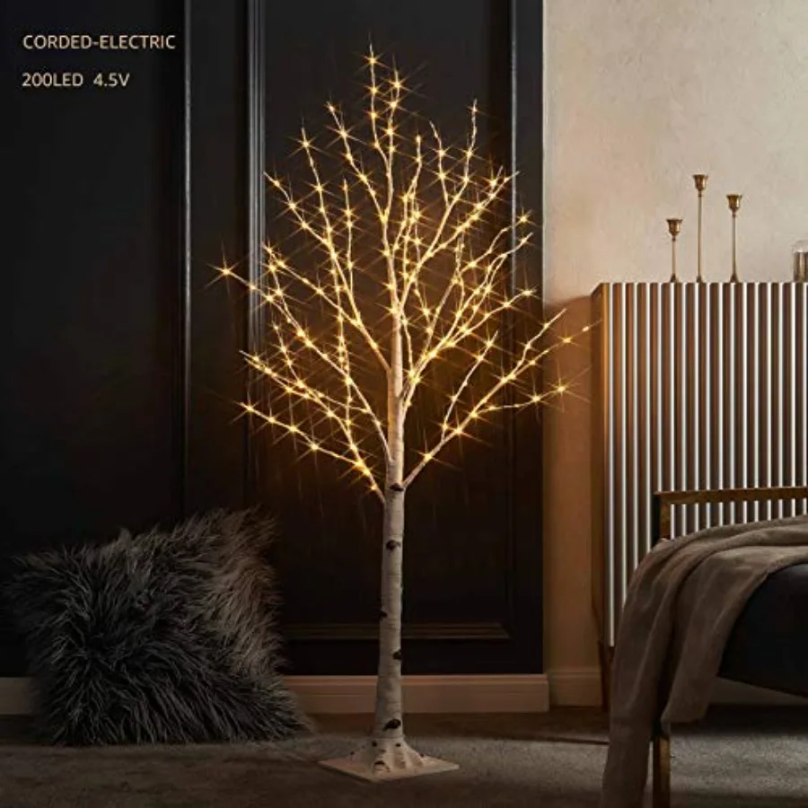 

4FT Lighted Birch Twig Tree with 200 LED Lights for Indoor Outdoor Home Christmas Easter Holiday Decoration in White and Gold