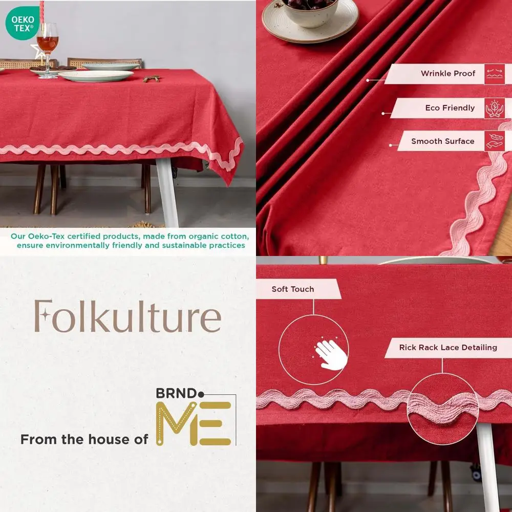 

Coral Red 60x102 Cotton Christmas Tablecloth for Rectangular Tables | Perfect for Holiday Decorations