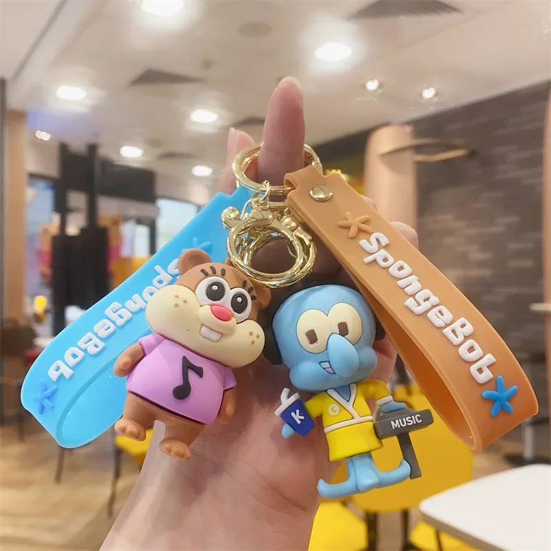 Kawaii SpongeBob Keychain Cute Patrick Star Squidward Tentacles Key Ring Small Doll Pendant Backpack Ornaments Gifts for Friends