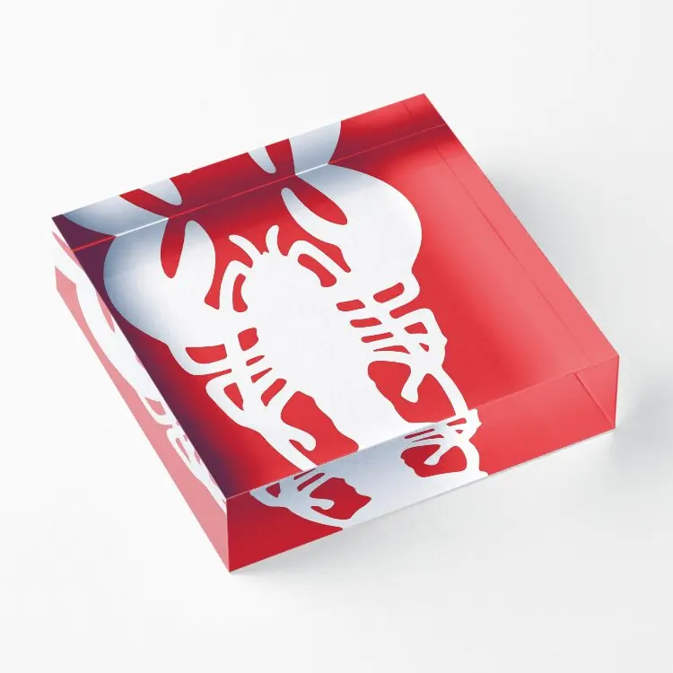 White Lobster On Red Background  Acrylic Block Clear Process Room Board  Wedding Home Cute Art Photos Pad Bedroom Fashionable