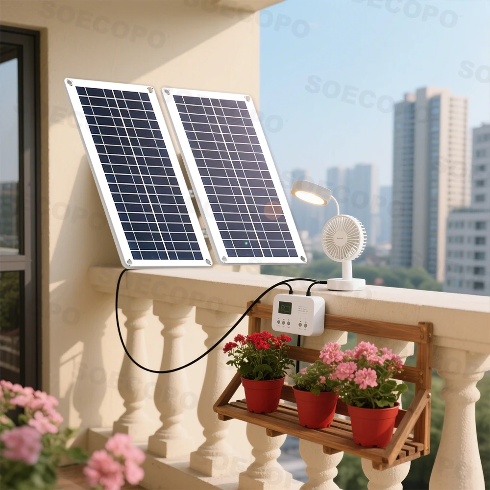 SOECOPO 15000W Pure Sine Wave Solar System Kit 2x200W Panels 100A Controller 12V DC to AC 110V 220V Inverter for Home Camping