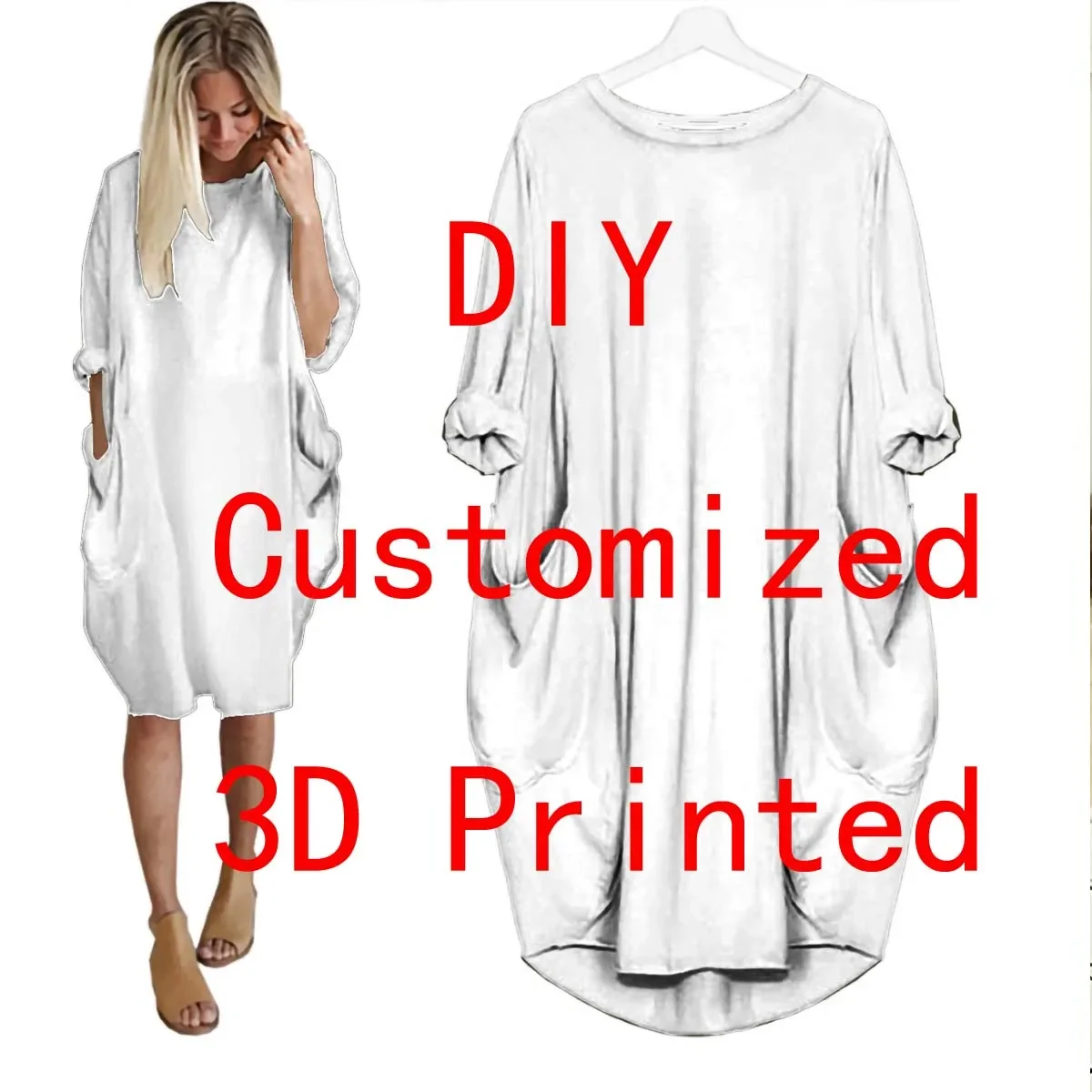 

MCDV-VIP Link Tops DIY 3D Printed Batwing Pocket Dress Women's Pullover Oversized Female Dresses