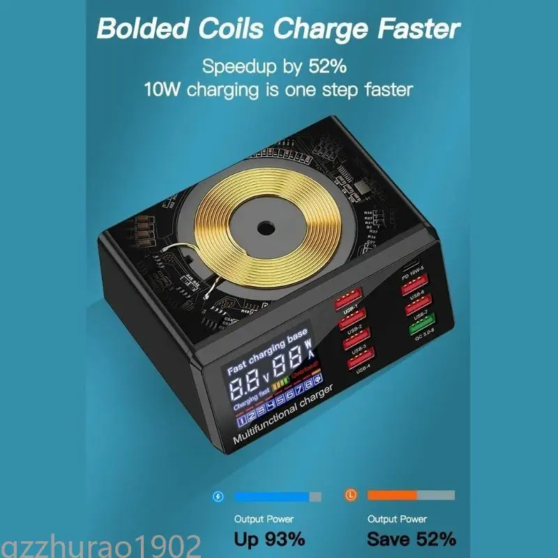 

97QB 100W Wireless USB Charging Dock PD QC3.0 Fast Station for Smart LED Display 8 Ports for Huawei