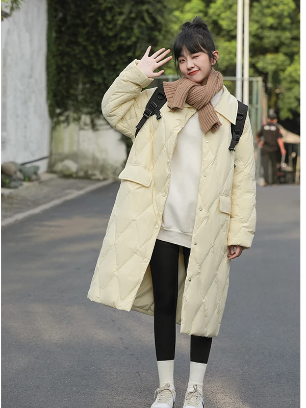 

Thiened Long Cotton Jaet Winter 2025 Commute Casual Sle Detachable Cap Rhombus Pattern Warm Korean Sle Women's Coat