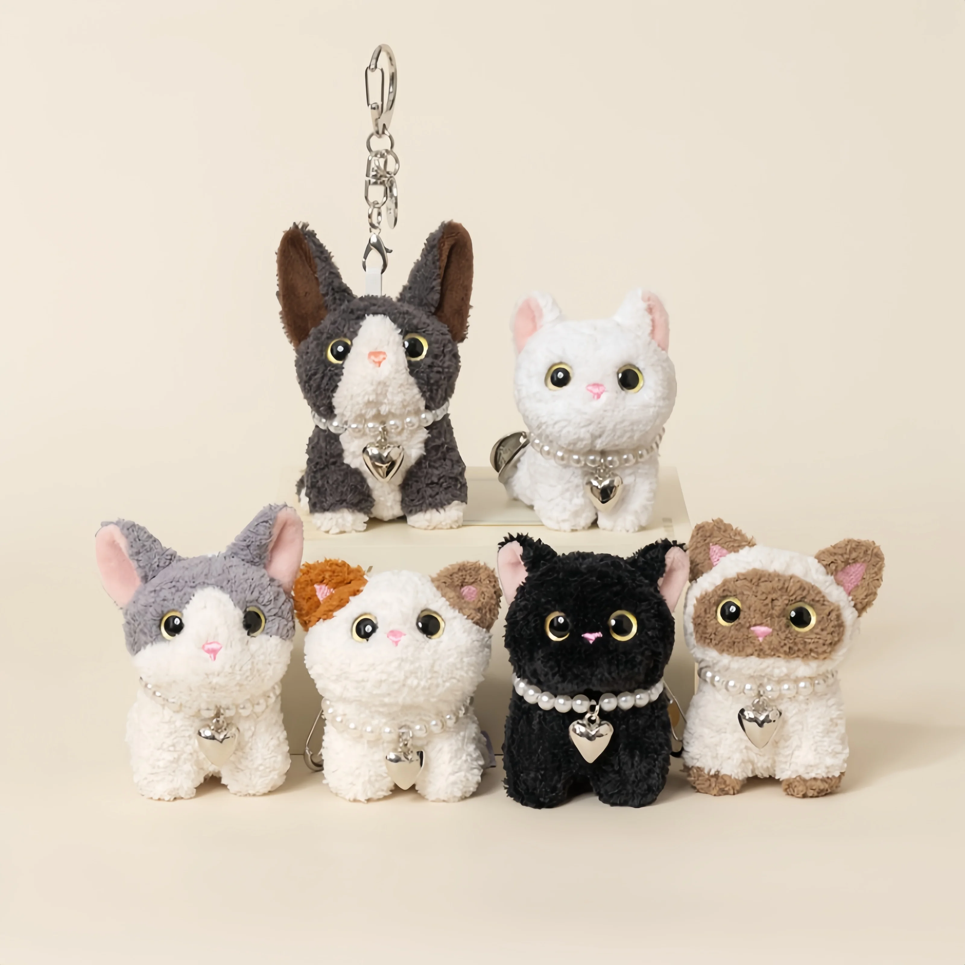 Cat Plush Toys 7cm Simulated Cat Stuffed Pendant Adorably Keychain Car Key Holder Kawaii Decor Toys Birthday Surprise Gifts