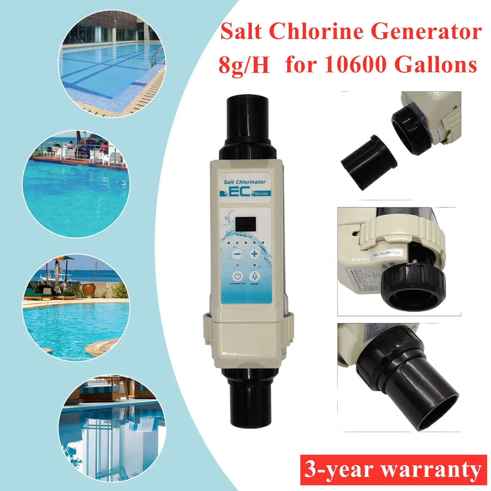 8G/H Salt Water Chlorinator Chlorine Generator System Spa for≤40m³ Swimming Pool