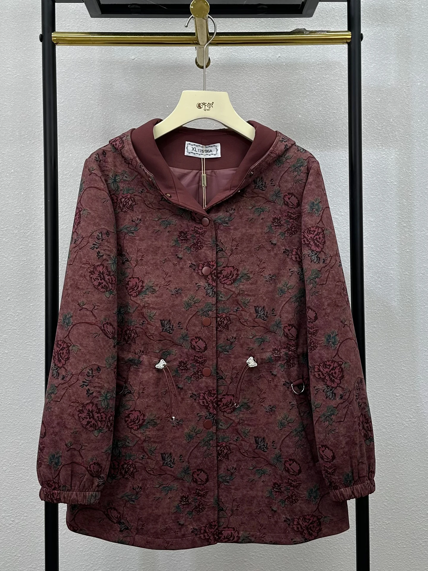 

Faionable Print Coat Jaet for Middle-Aged Women Spring Autumn Long Sve Loose Fit Cardigan Polyester Polyurethane