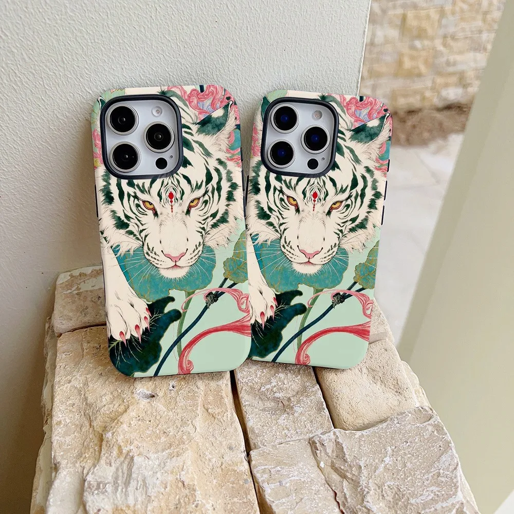 Oriental Tiger Art Phone Case for Samsung Galaxy S22 S23 S24 S25 S26 FE Plus Ultra Edge 4G 5G Luxury Double-layer