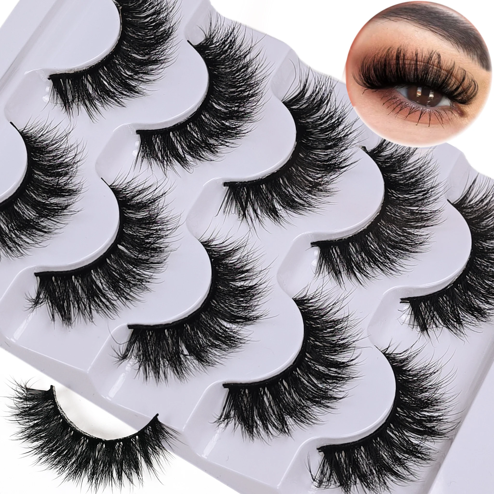 5 Pairs 6D Volume Fluffy Wispy False Eyelashes Soft Curly Fake Lashes for Daily Party Festival Makeup Use