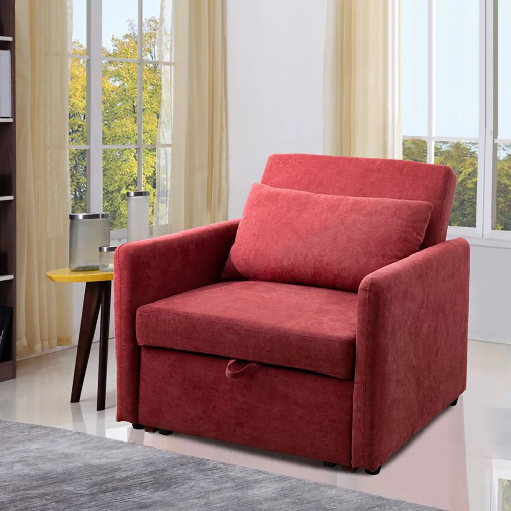 Red Lint 1-PCS Convertible Sofabed Chair Convertible 2-in-1 Adjustable Sleeper Sofa Bed Luxury Modern Home Furniture Sofa Futon