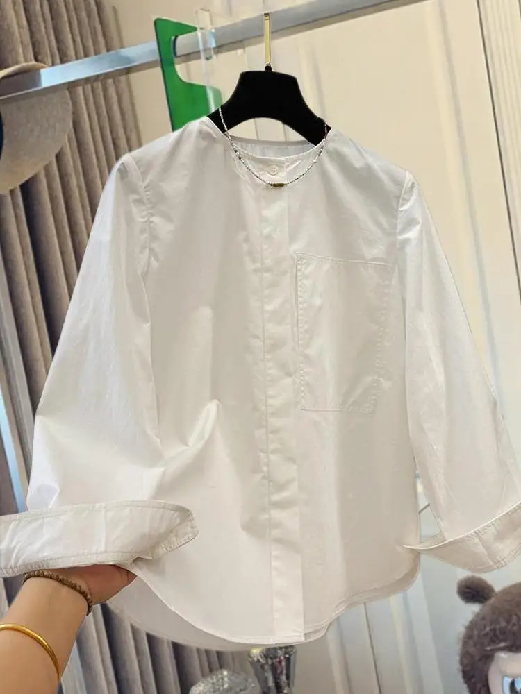 SuperAen Embroidered Chinese-style Round-neck Long-sleeved Shirt for Women Spring and Autumn New Design Fashion Casual Shirts