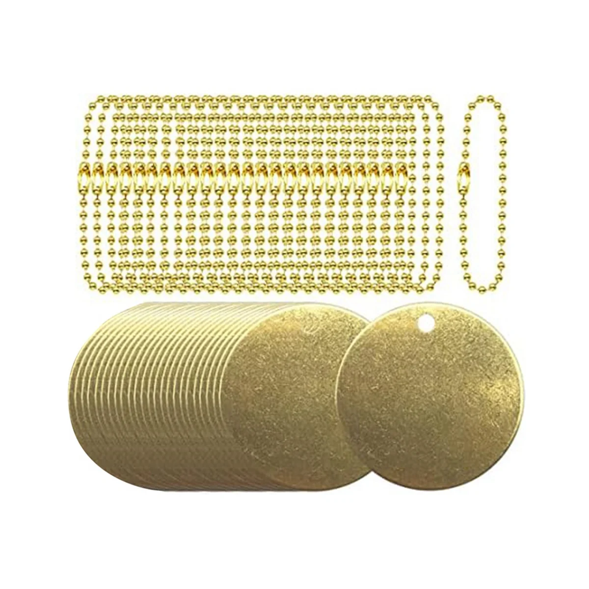 25Pcs 1.5inch Brass Valve Tags Stamping Blank with Hole and 25Pcs 2.4mm Metal Ball Chains for Pipe Valves, Equipment