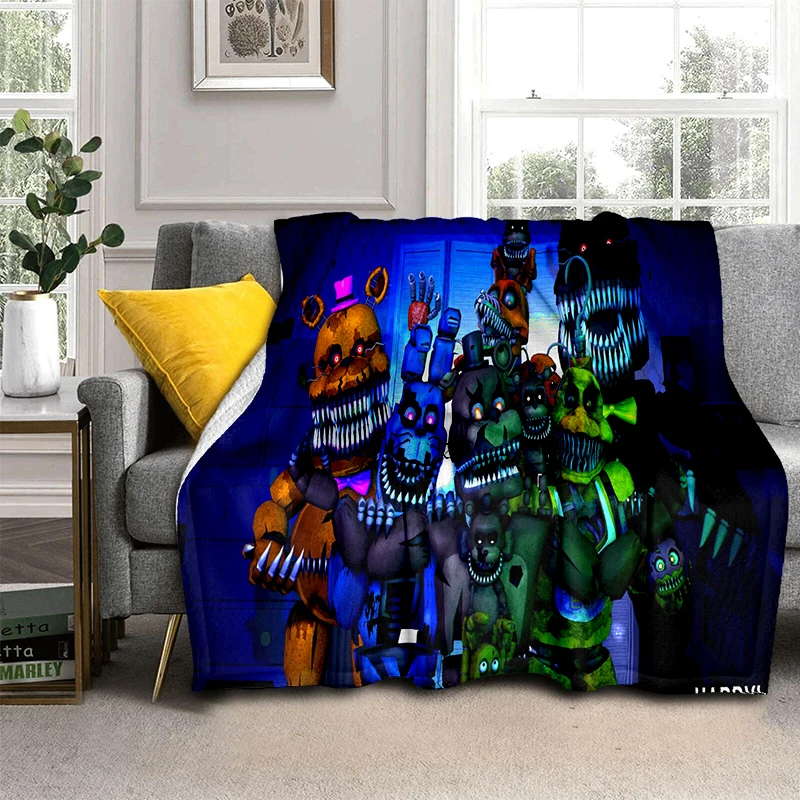 Horror Game F-FNAF Freddy Movie Flannel Blanket Soft Warm Throw Blanket for Bedroom Living Room Bed Travel Camping Picnic Gift