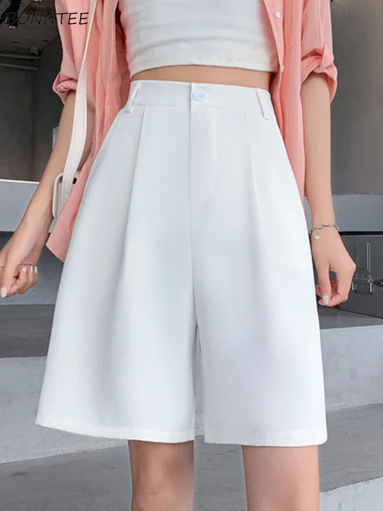 

Wide Leg Shorts Women Office Lady Vintage Casual Summer Streetwear High Waisted Simple Basics Minimalist Temper Baggy Ulzzang