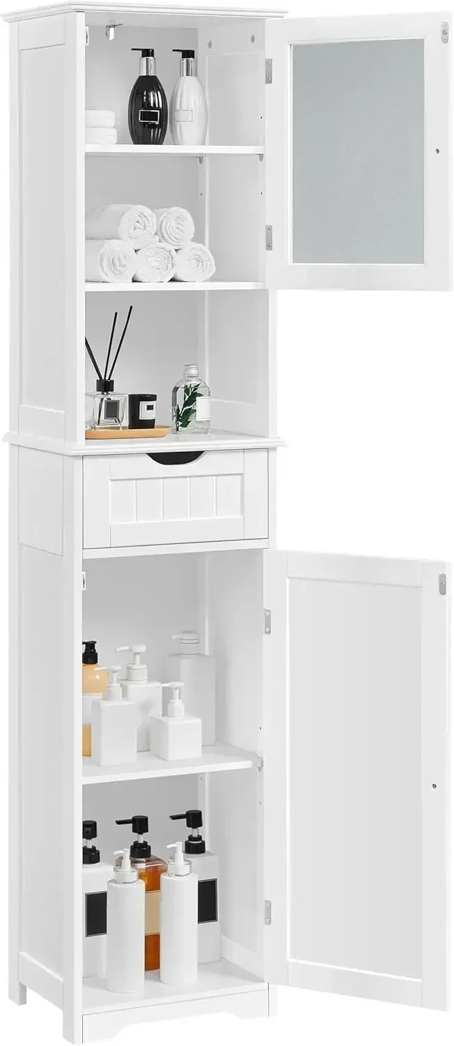 

Tall Bathroom Storage Cabinet 67″, Wooden Floor Cabinet with Glass Door, Freestanding Storage Organizer with Adjustable Shelves