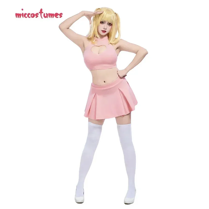 Miccostumes feminino misa traje rosa roupa superior e saia com meias trajes cosplay de halloween og;5