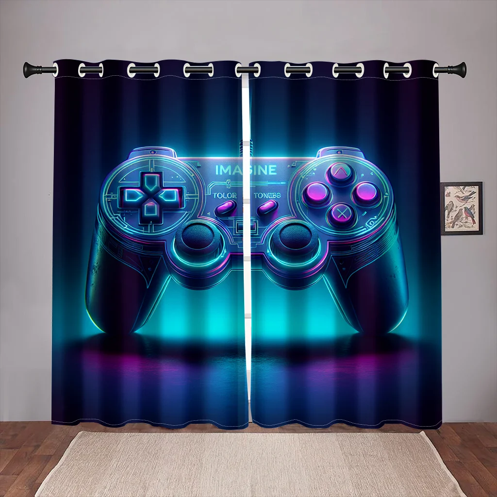 

2panels Gamepad Printed Window Curtains Study Room Kitchen Living Room Dorm Room Grommet Top Window Drape Bedroom Room Decor