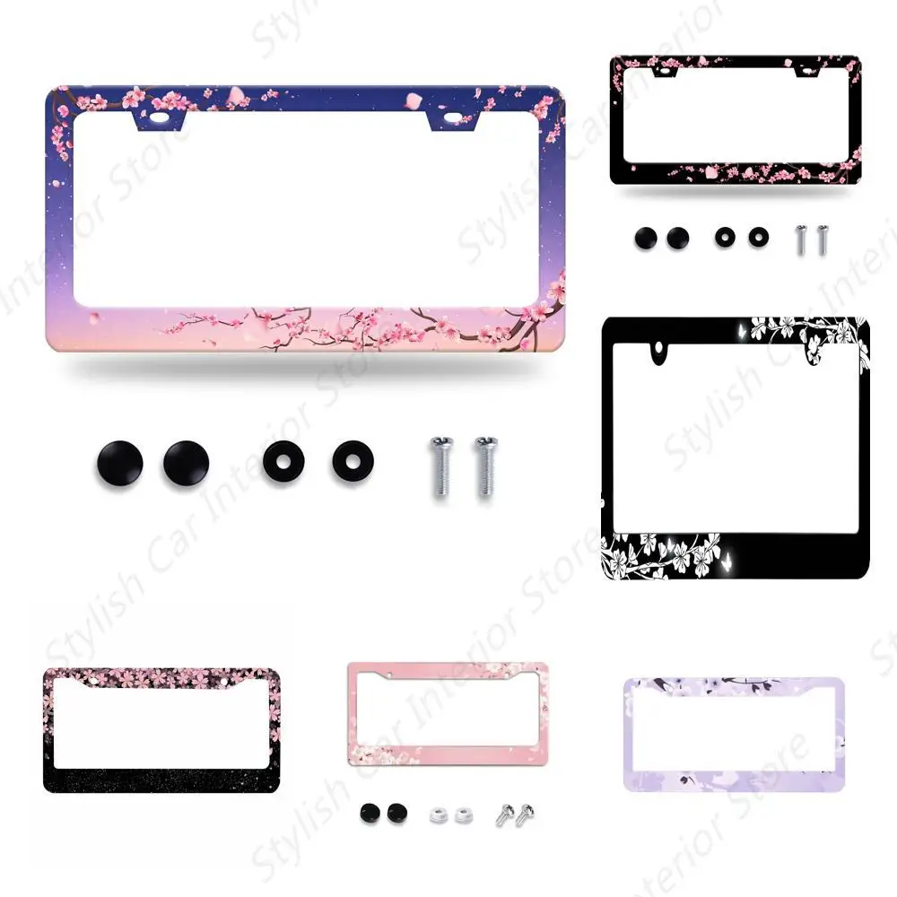 Cherry Blossom License Plate Frame Pink Flowers Floral License Plate Stainless Steel Funny License Plate Holder Women