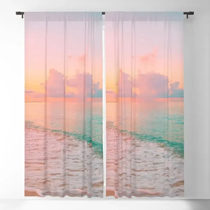 Pink Beautiful Sunset Tranquil Sea Blackout Curtains 3D Print Window Curtains for Bedroom Living Room Decor Window Treatments