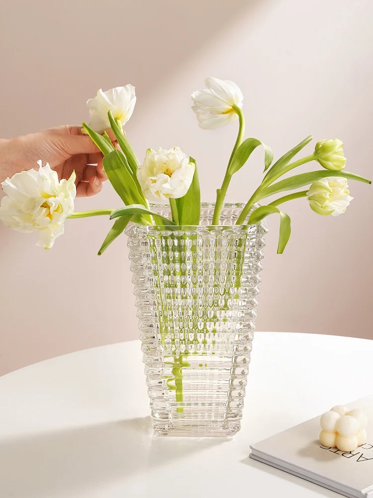 

Crystal Glass Flower Vase Luxury Living Room Decorative Item Fre Flower Water Cultivation Large Diameter Rose Flower Pot