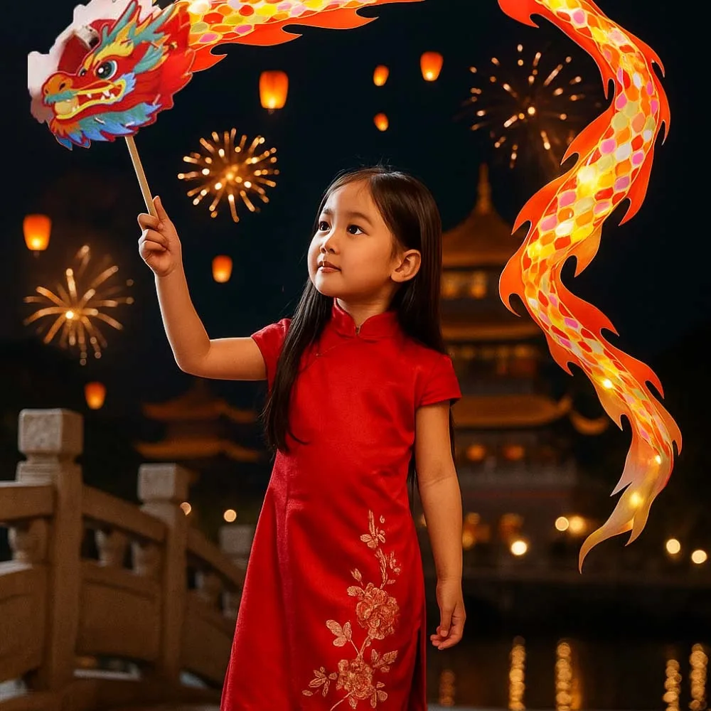 

Chinese Style Children's Loong Lantern Handmade Handheld Mid-Autumn Festival Lamp Luminous Blessings Dragon Lantern Dance