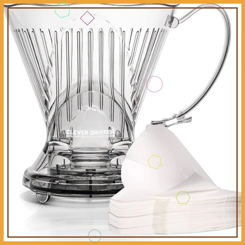 

Large 18 oz Pour Over Coffee Dripper with Filters, Coaster, and Lid - BPA Free Plastic, Easy Clean Design